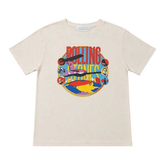 Daydreamer Tops - Daydreamer Rolling Stones 1981 Tour Graphic Tee Cream Short Sleeve Shirt